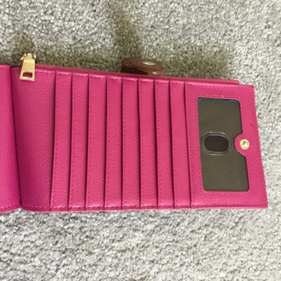 Pink Chelmon Leather Wallet w/two zipper pockets 15” long by 4” wide, opened. - Picture 3 of 6
